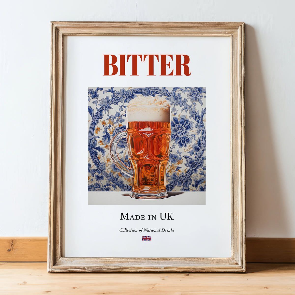 Bitter – English Beer, Brauhaus Poster, in wooden frame leaning on the floor