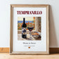Tempranillo – Spanish Red Wine, Enoteca Illustration, in wooden frame leaning on the floor