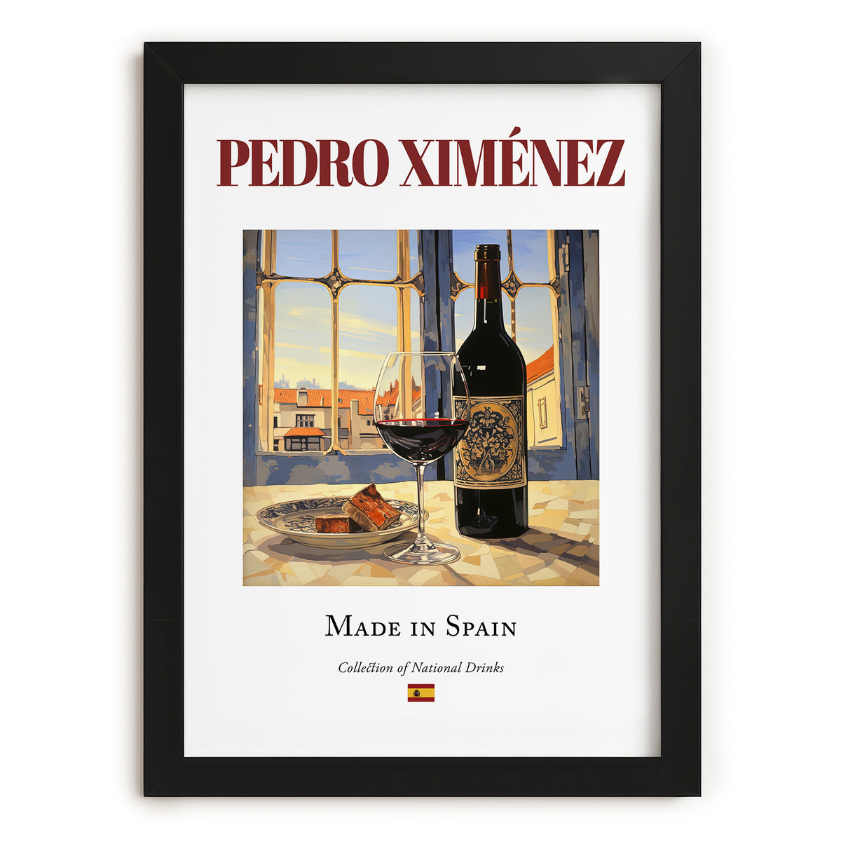 Pedro Ximénez – Spanish Dessert Wine, Tasting Room Wall Decor, in sleek black frame