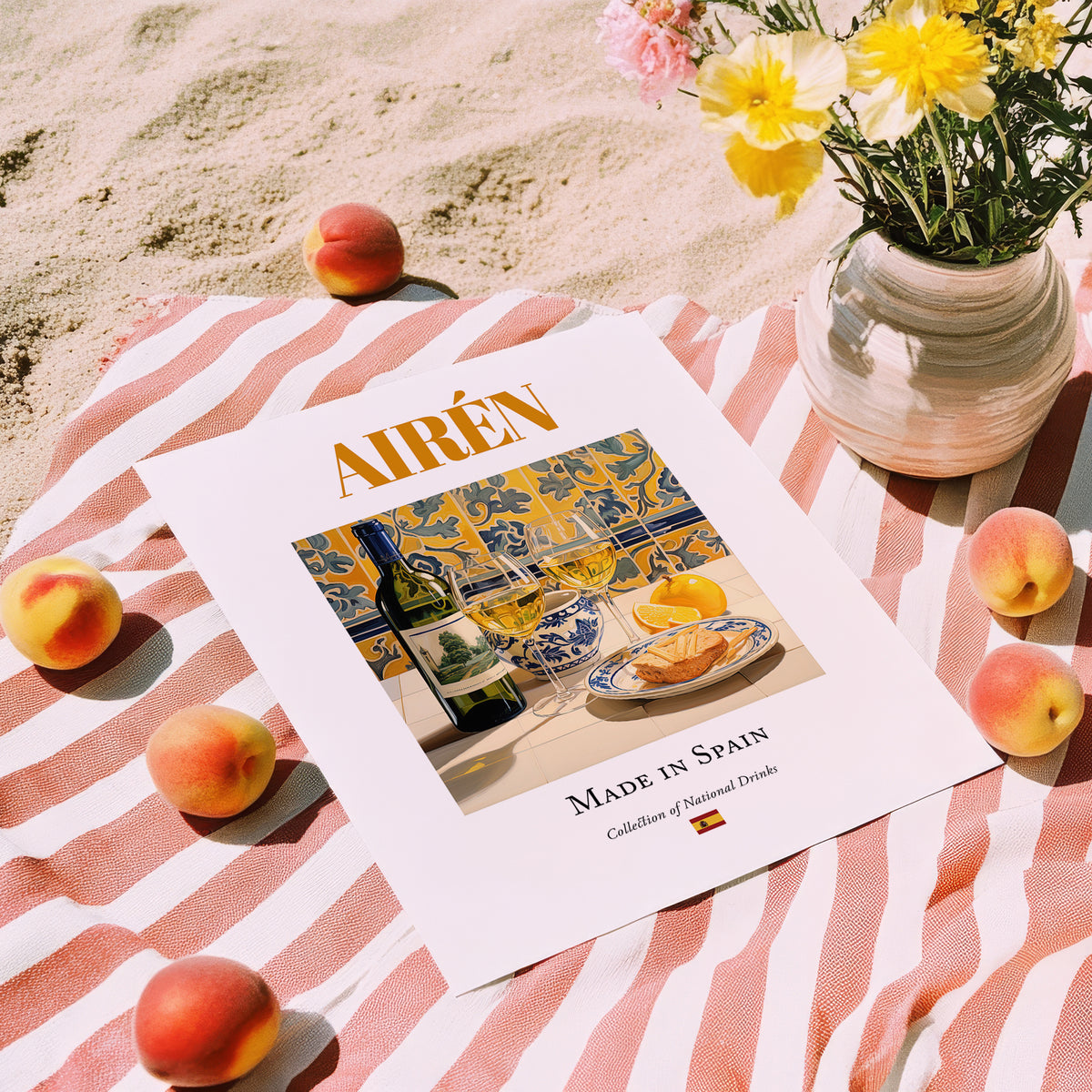 Airén – Spanish White Wine, Vinoteca Poster, unframed on coastal sand