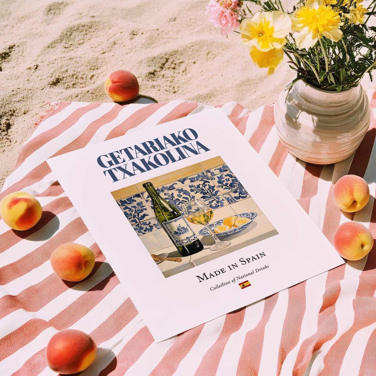 Getariako Txakolina – Spanish White Wine, Vineyard Terrace Painting, unframed on coastal sand