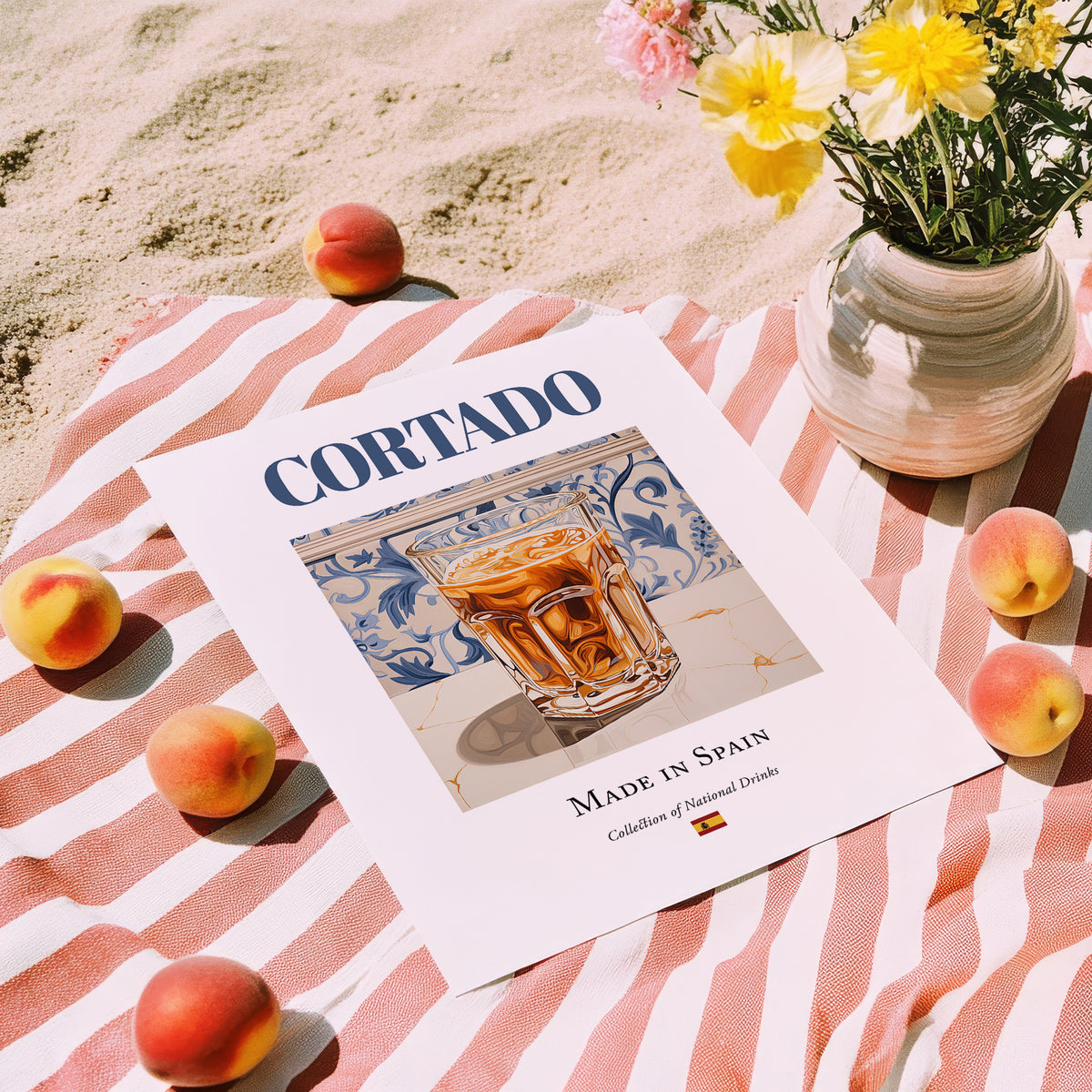 Cortado – Spanish Coffee, Espresso Bar Print, unframed on coastal sand