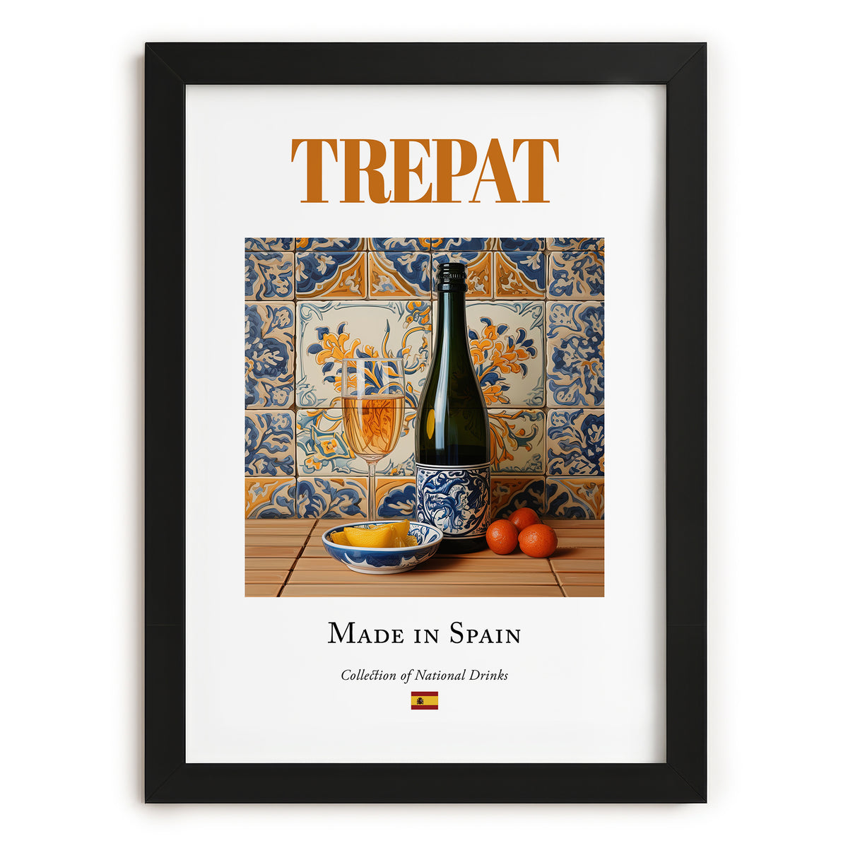Trepat – Spanish Red Wine, Vineyard Terrace Print, in sleek black frame