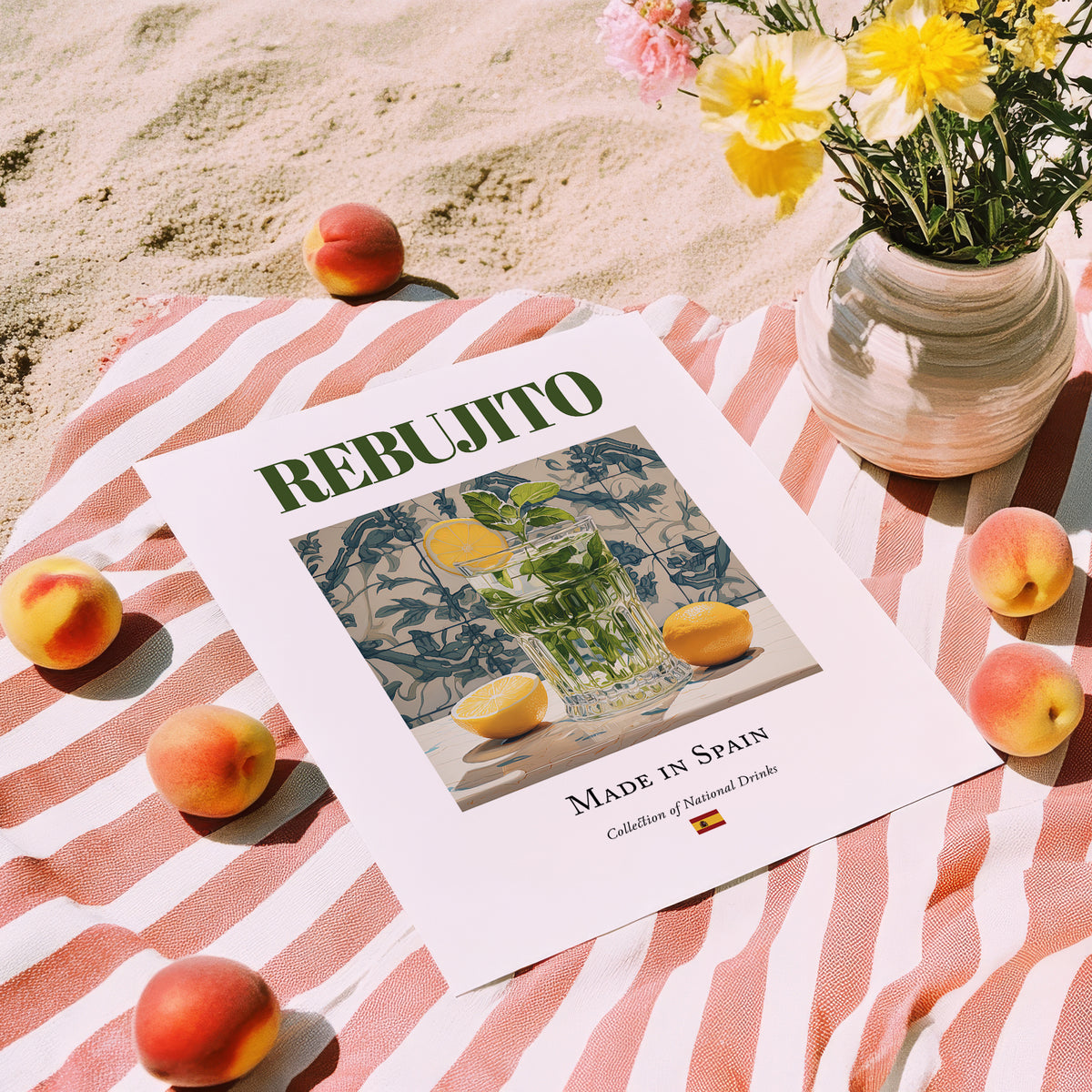Rebujito – Spanish Cocktail Drink, Beach Bar Painting, unframed on coastal sand
