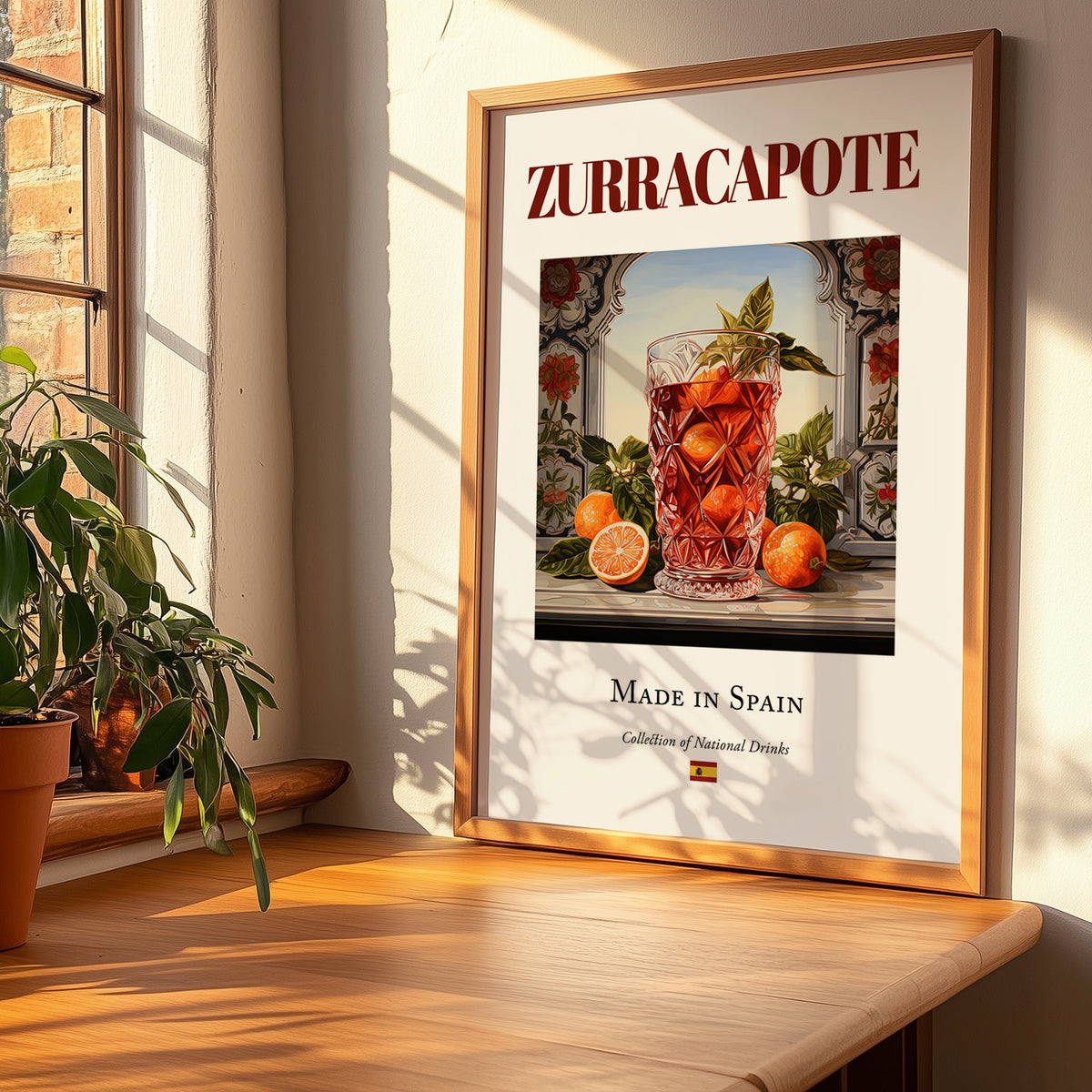 Zurracapote – Spanish Cocktail Drink, Sky Bar Print, no-text version framed in wood