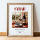 Syrah – French Red Wine, Vinoteca Poster, in wooden frame leaning on the floor