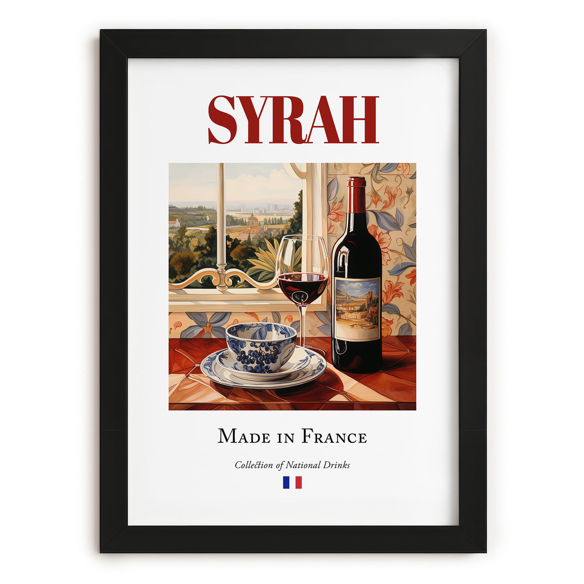 Syrah – French Red Wine, Vinoteca Poster, in sleek black frame