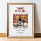 Vosne-Romanée – French Red Wine, Vinoteca Print, in wooden frame leaning on the floor