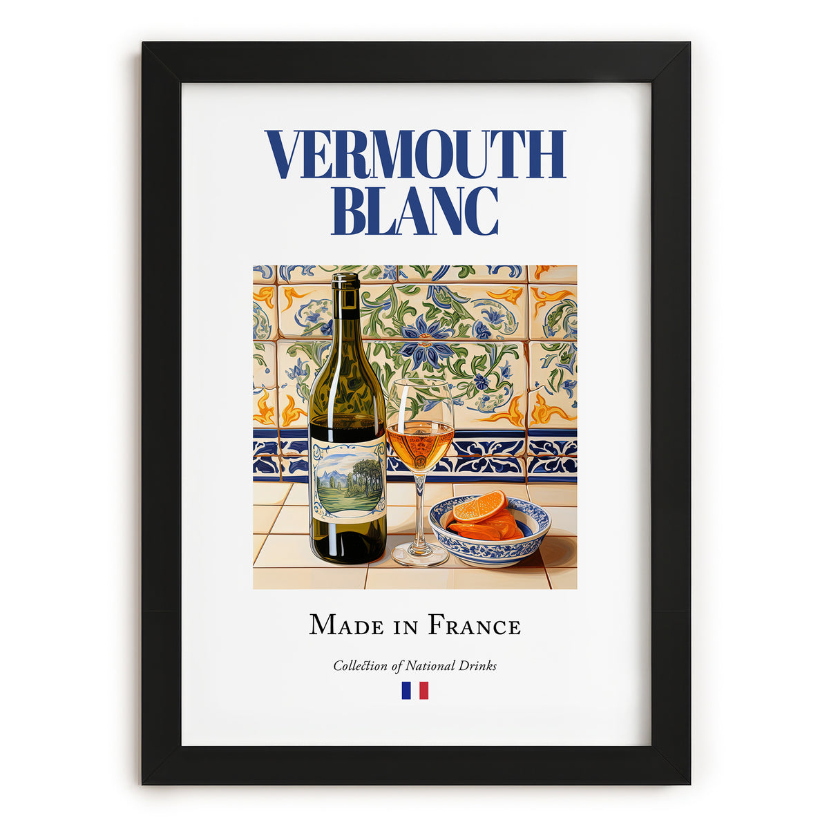 Vermouth blanc – French Liqueur Drink, Hotel Lobby Poster, in sleek black frame