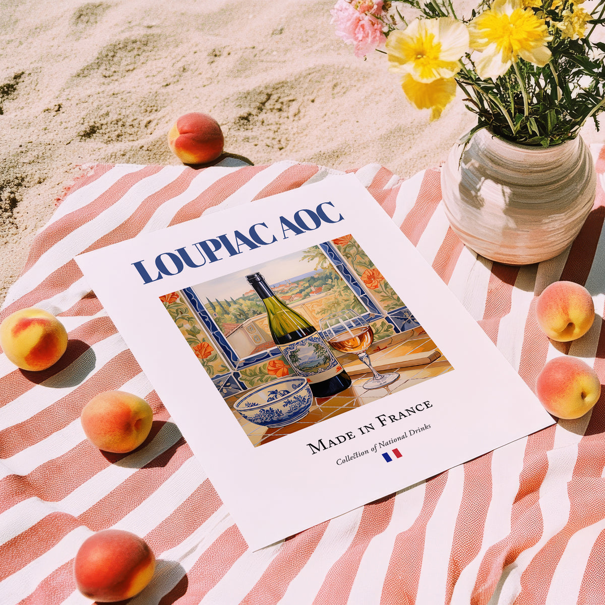 Loupiac AOC – French Dessert Wine, Vineyard Terrace Wall Decor, unframed on coastal sand