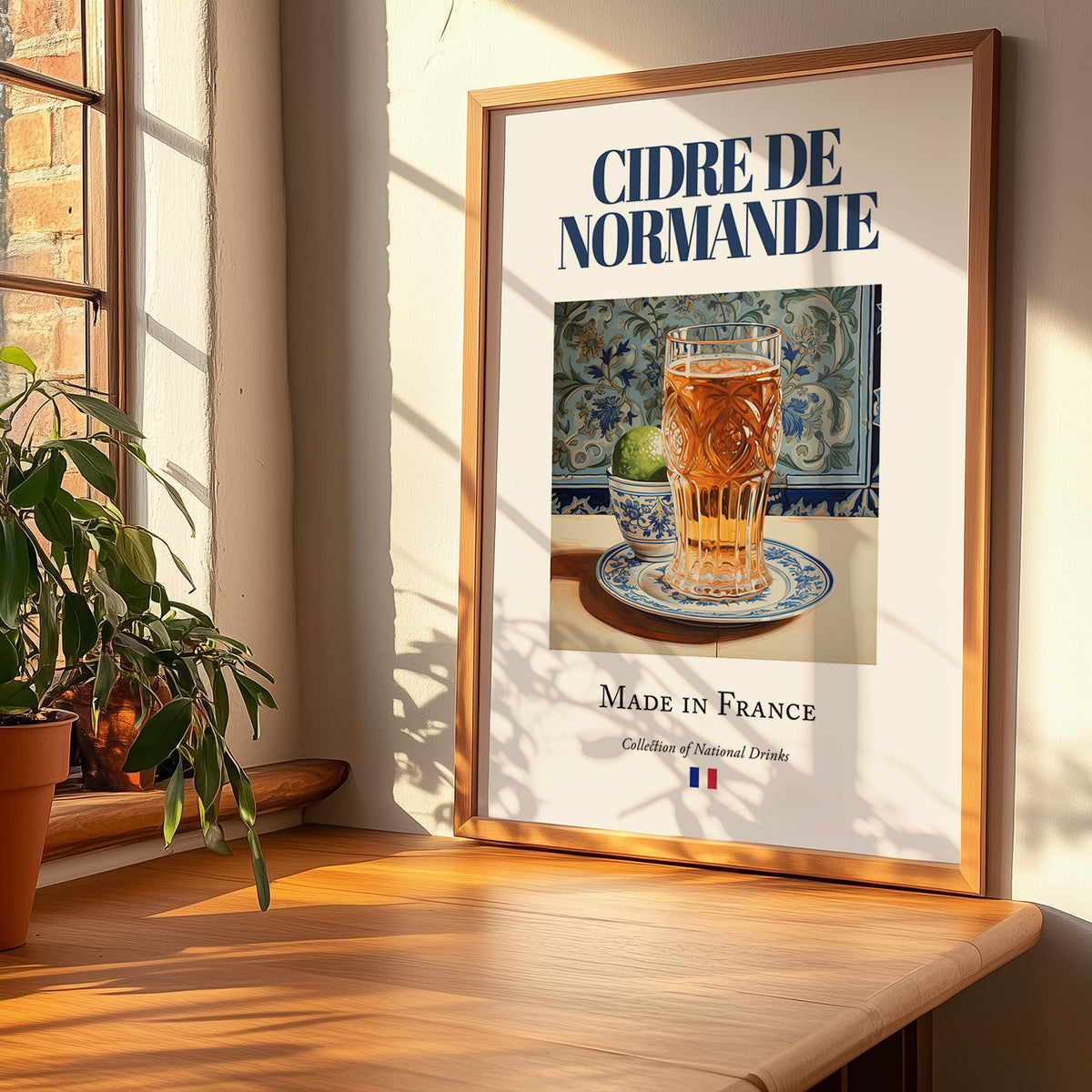 Cidre de Normandie – French Cider Cider, Cidreria Print, no-text version framed in wood