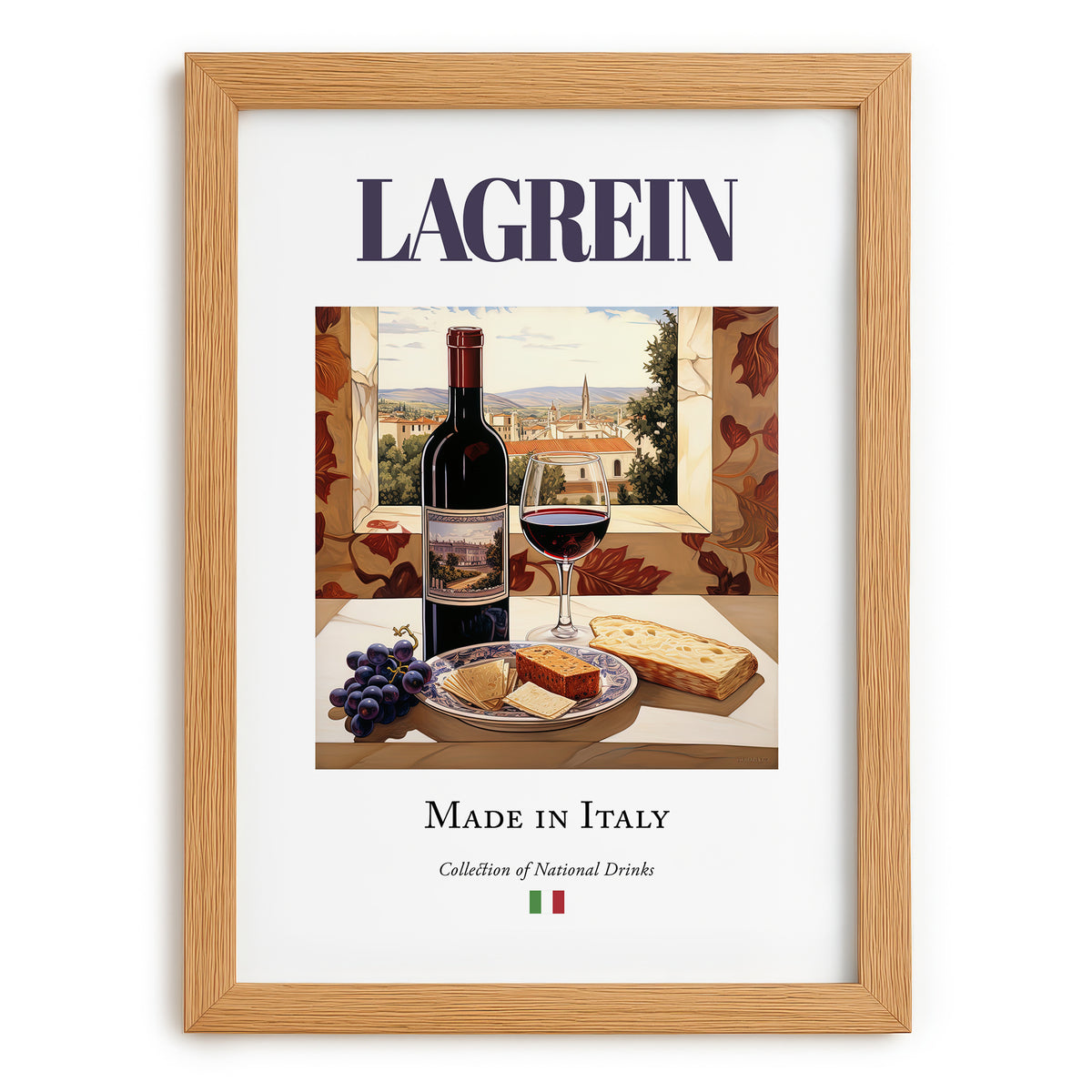 Lagrein – Italian Red Wine, Wine Bar Wall Art, set in oak frame