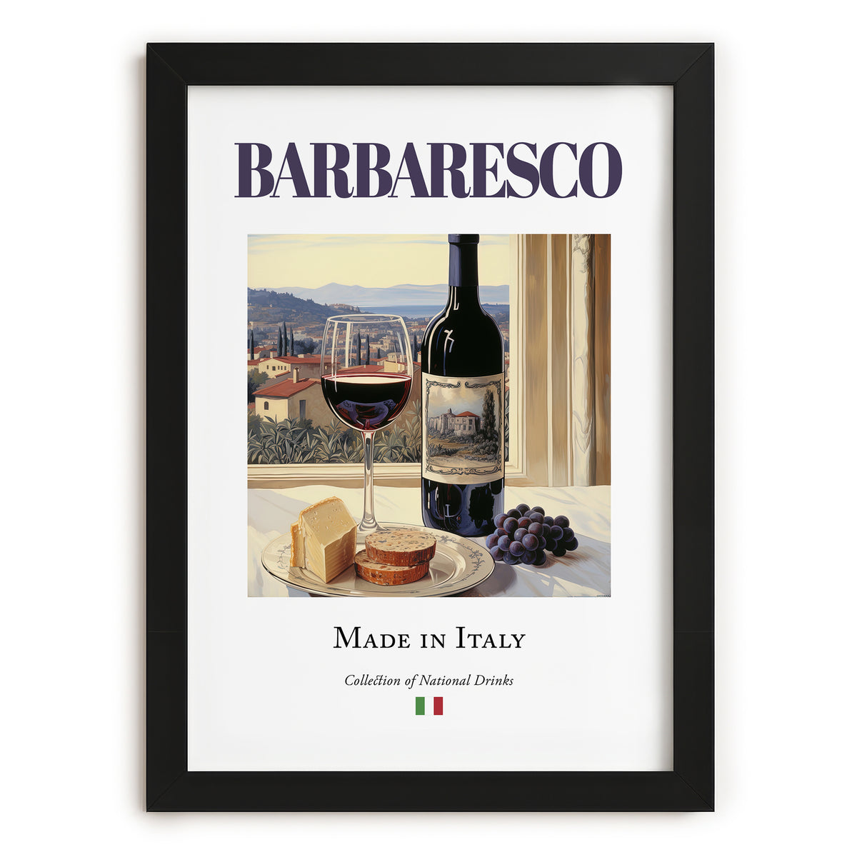 Barbaresco – Italian Red Wine, Tasting Room Print, in sleek black frame