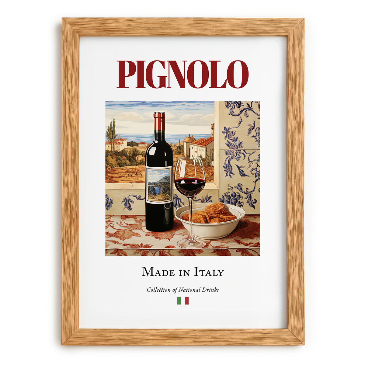 Pignolo – Italian Red Wine, Tasting Room Print, set in oak frame
