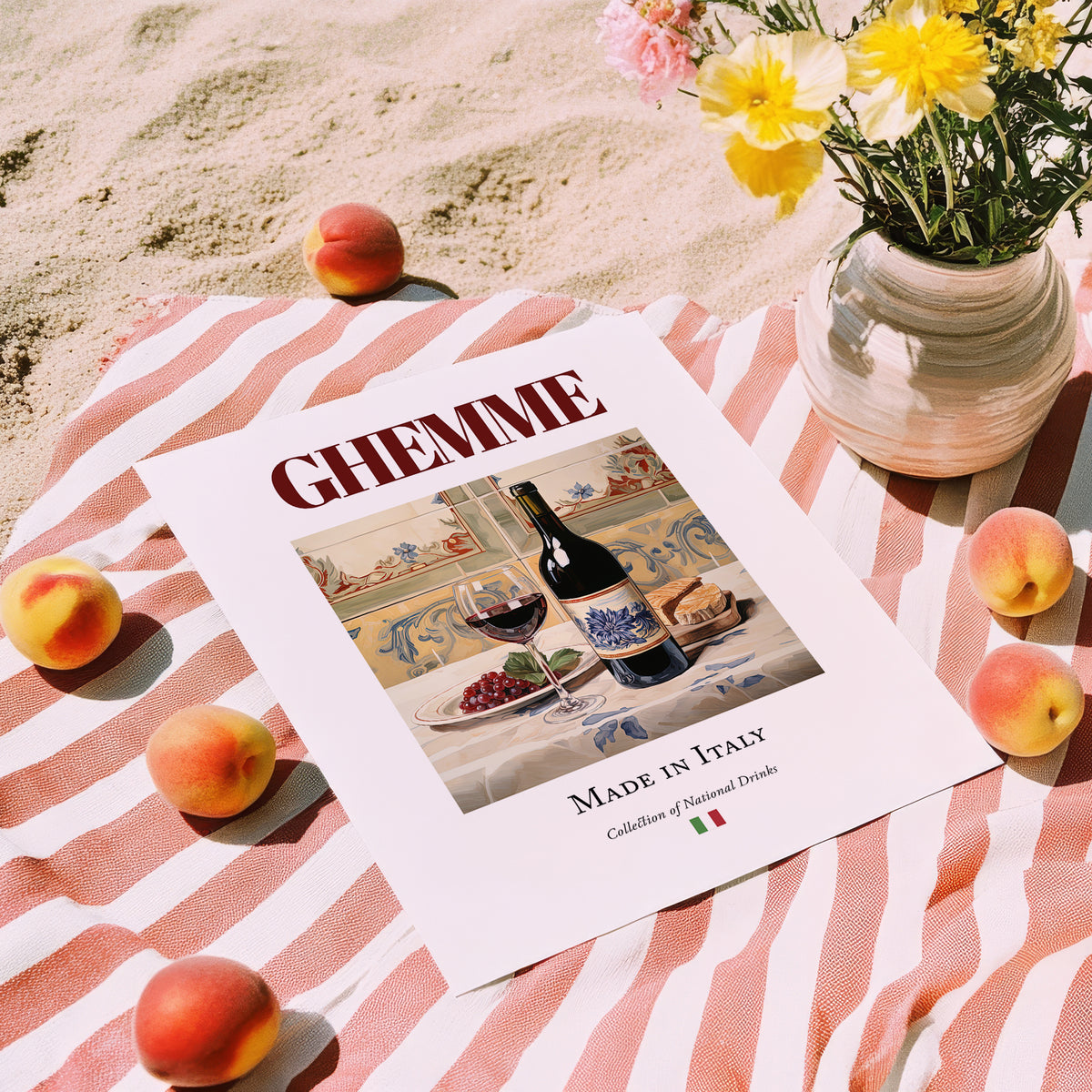 Ghemme – Italian Red Wine, Enoteca Painting, unframed on coastal sand