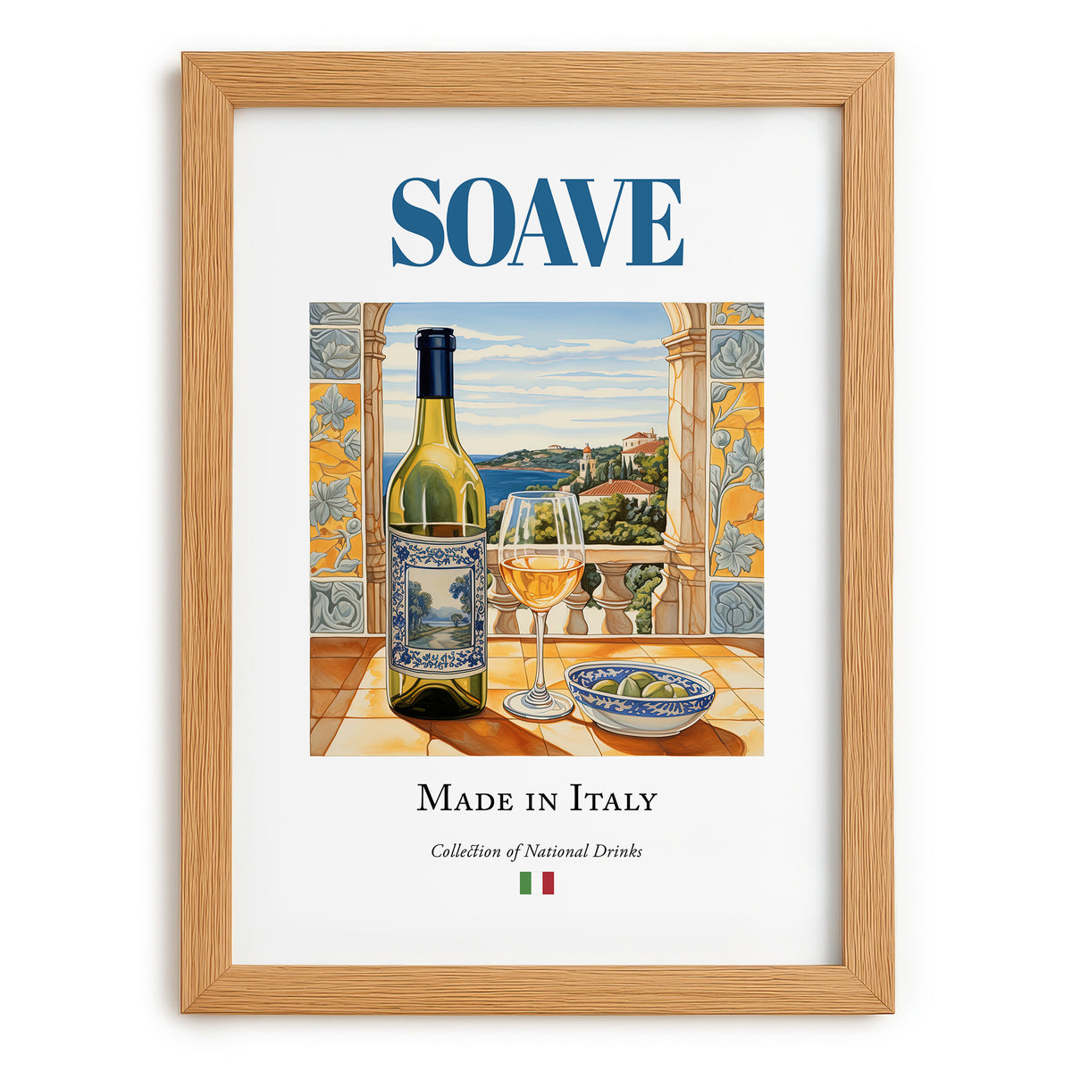Soave – Italian White Wine, Enoteca Wall Art, set in oak frame