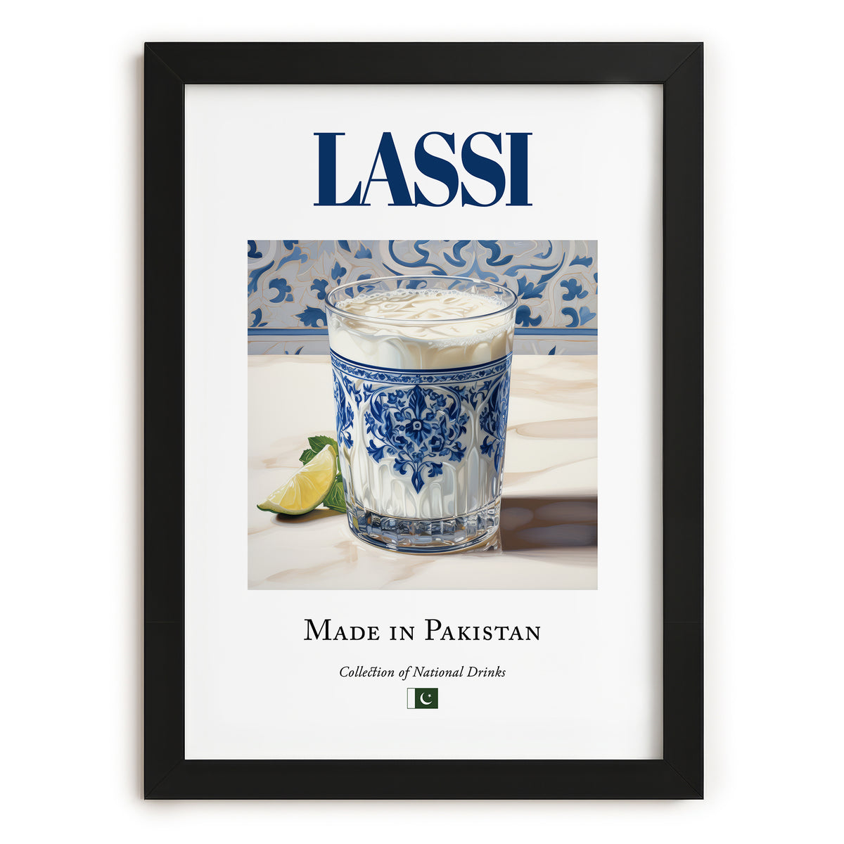 Lassi – Pakistani Beverage Drink, Hotel Lobby Wall Decor, in sleek black frame