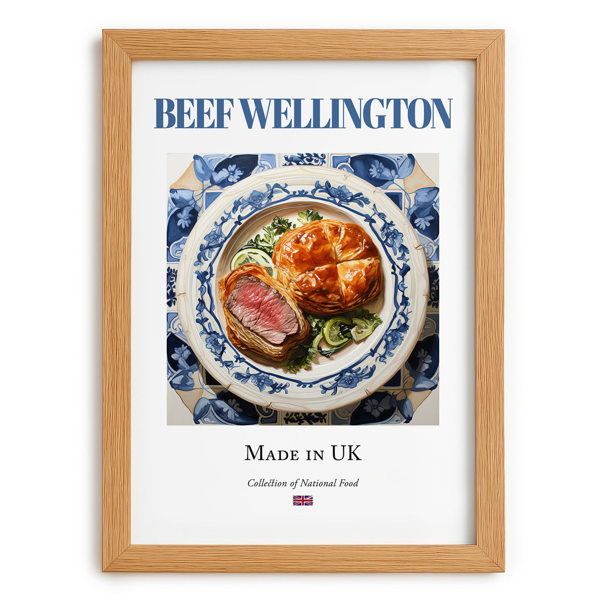 Beef Wellington – English Meat Dish, Farmhouse Kitchen Poster, set in oak frame