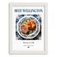 Beef Wellington – English Meat Dish, Farmhouse Kitchen Poster, placed in minimal white frame