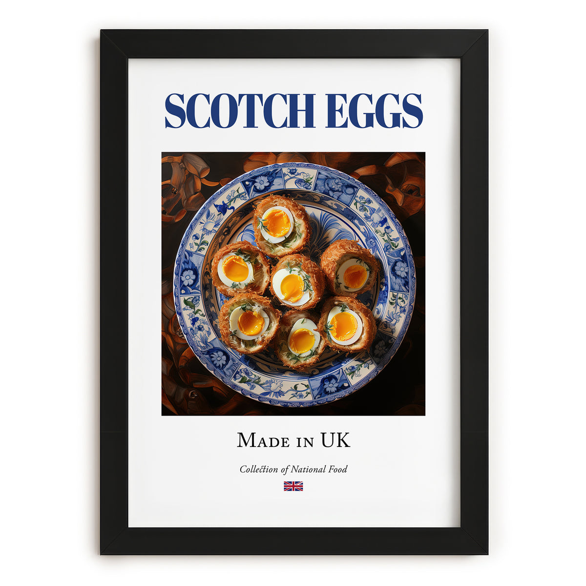 Scotch Eggs – English Snack Dish, Bistro Illustration, in sleek black frame
