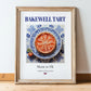 Bakewell Tart – English Dessert Dish, Farmhouse Kitchen Wall Art, in wooden frame leaning on the floor