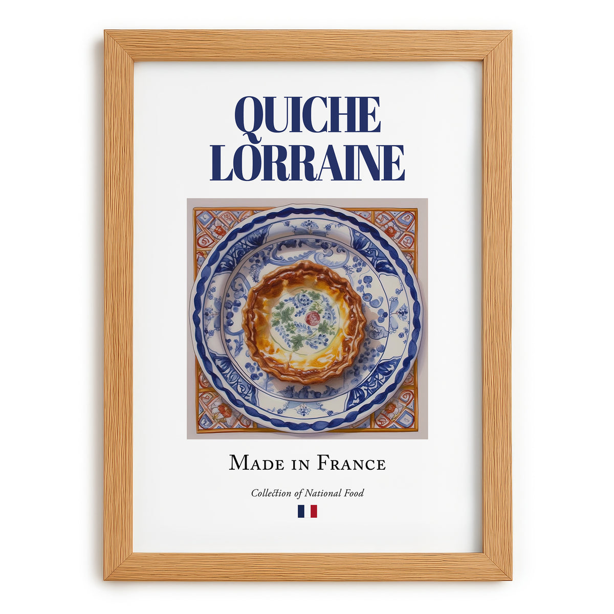 Quiche Lorraine – French Dish, Farmhouse Kitchen Wall Art, set in oak frame