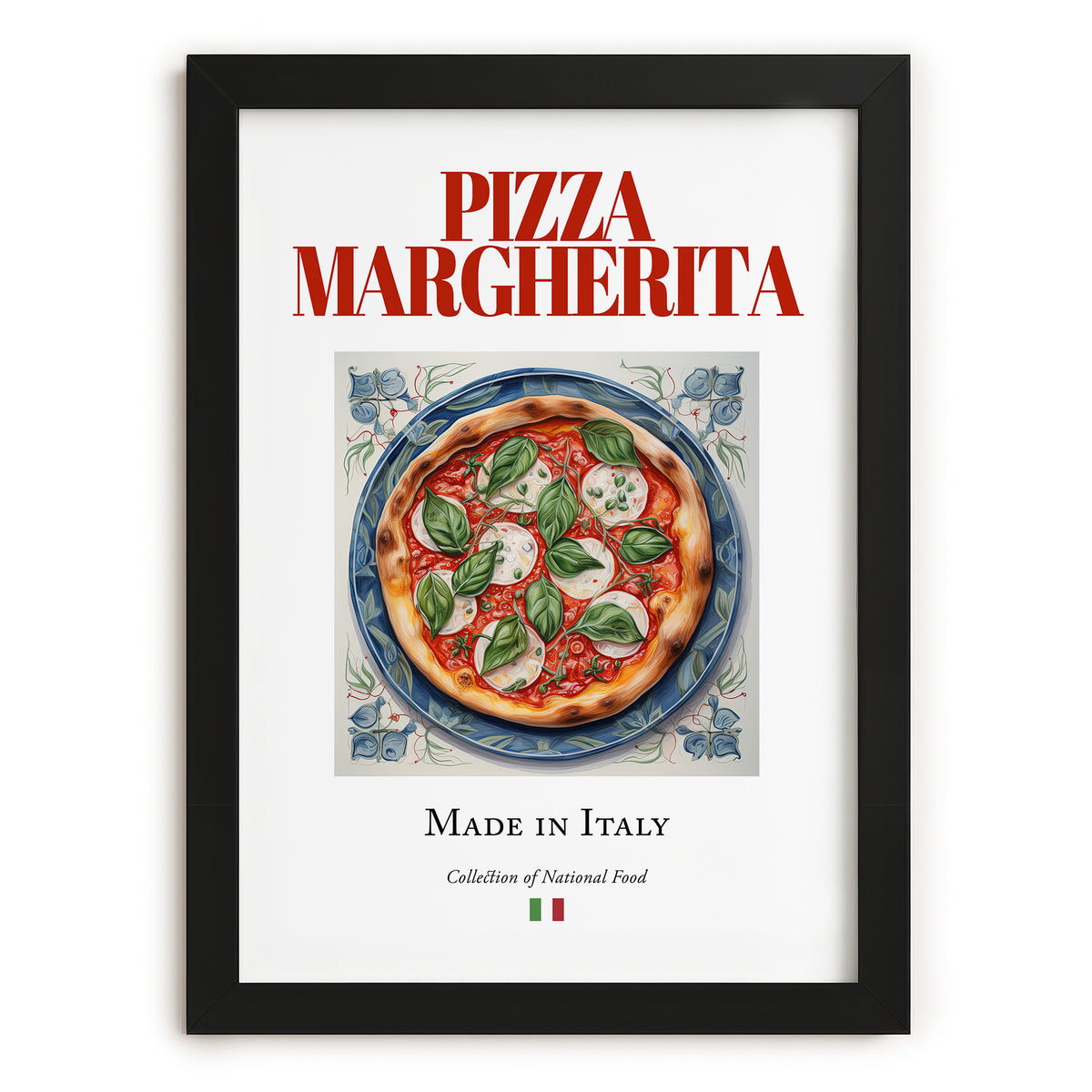 Pizza Margherita – Italian Pizza, Trattoria Wall Art, in sleek black frame