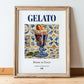 Gelato – Italian Dessert Dish, Café Poster, in wooden frame leaning on the floor