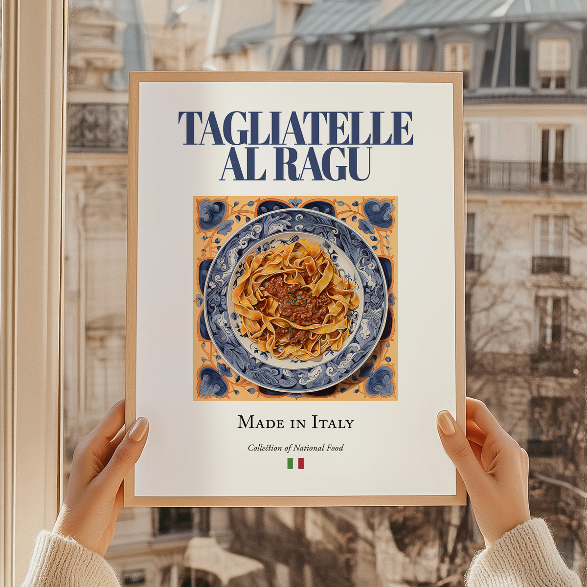 Tagliatelle al Ragu – Italian Pasta, Osteria Print, styled in a charming Paris street view
