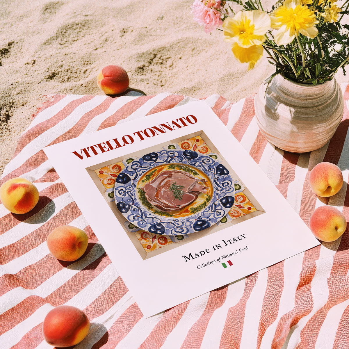 Vitello Tonnato – Italian Meat Dish, Restaurant Painting, unframed on coastal sand