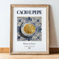 Cacio e Pepe – Italian Pasta, Osteria Illustration, in wooden frame leaning on the floor