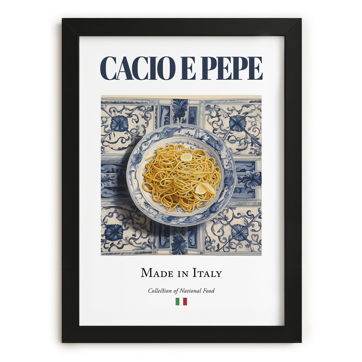 Cacio e Pepe – Italian Pasta, Osteria Illustration, in sleek black frame