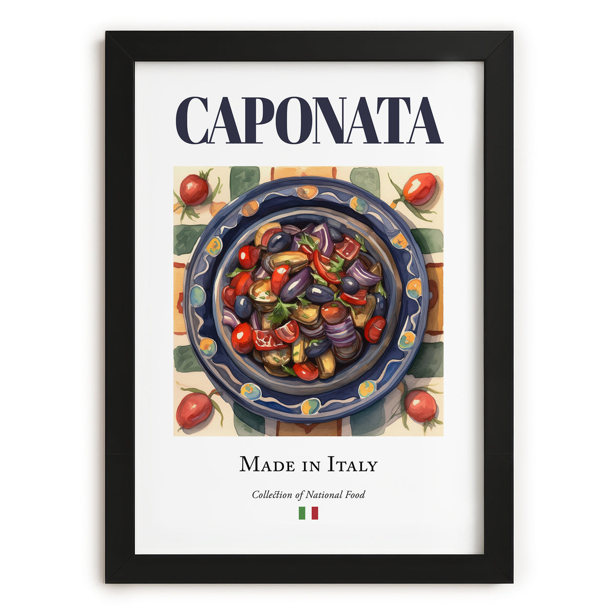 Caponata – Italian Dish, Bistro Art, in sleek black frame