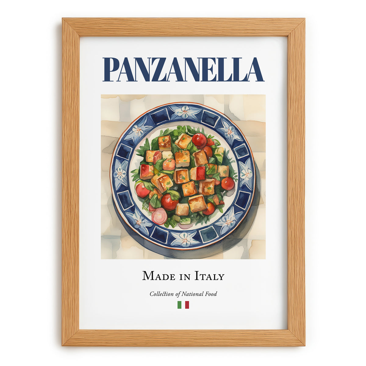 Panzanella – Italian Salad Dish, Tavern Print, set in oak frame