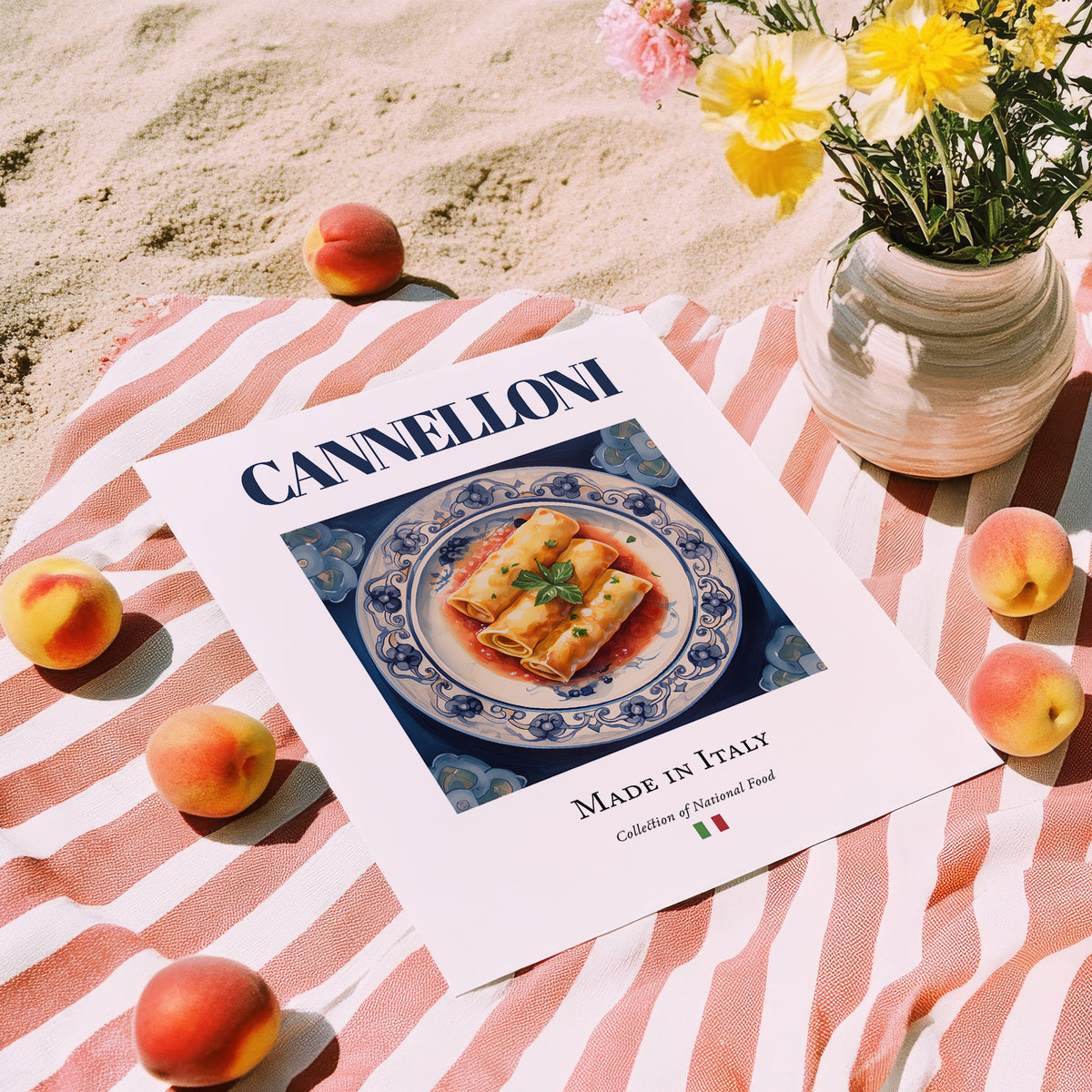 Cannelloni – Italian Pasta, Trattoria Poster, unframed on coastal sand