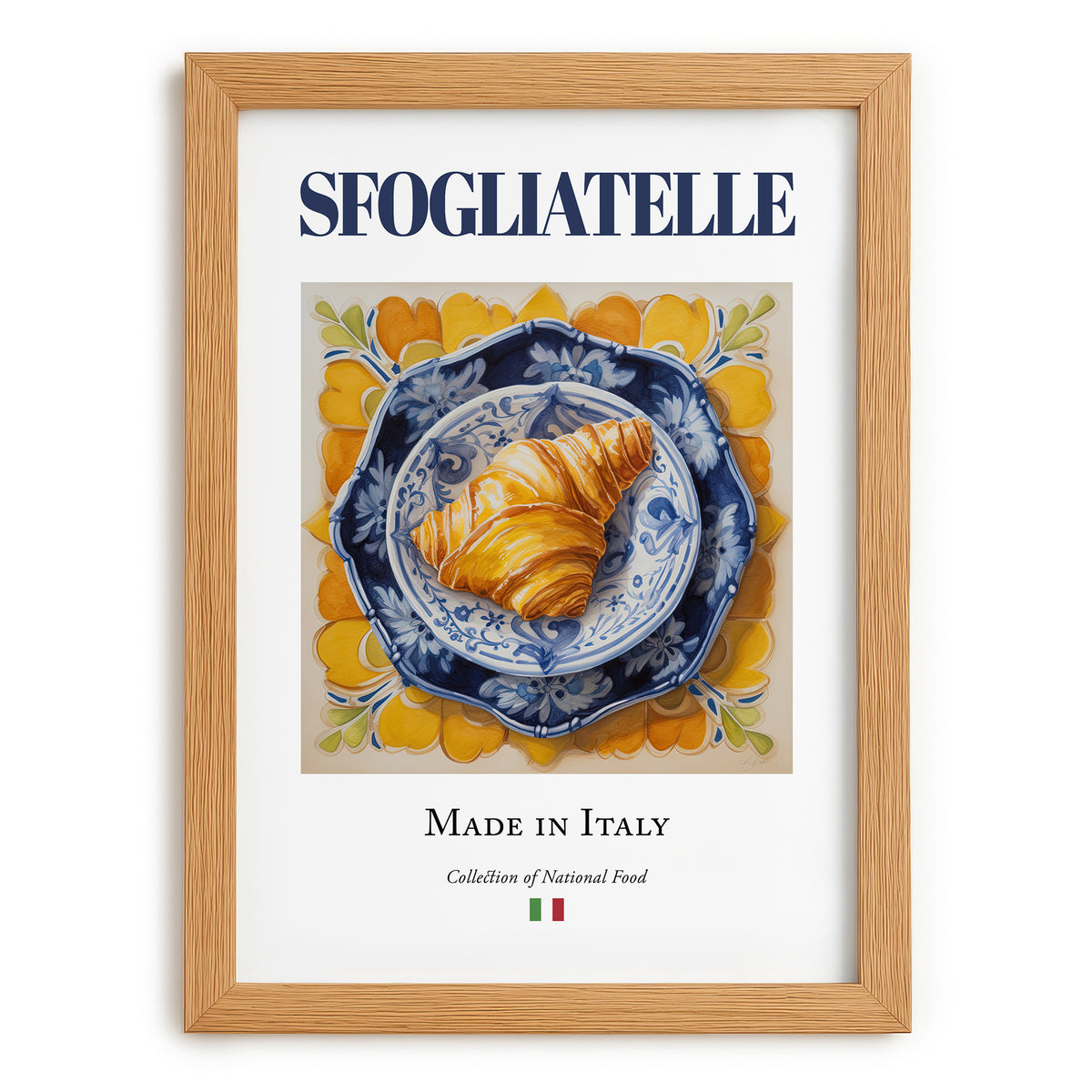 Sfogliatelle – Italian Dessert Dish, Farmhouse Kitchen Poster, set in oak frame