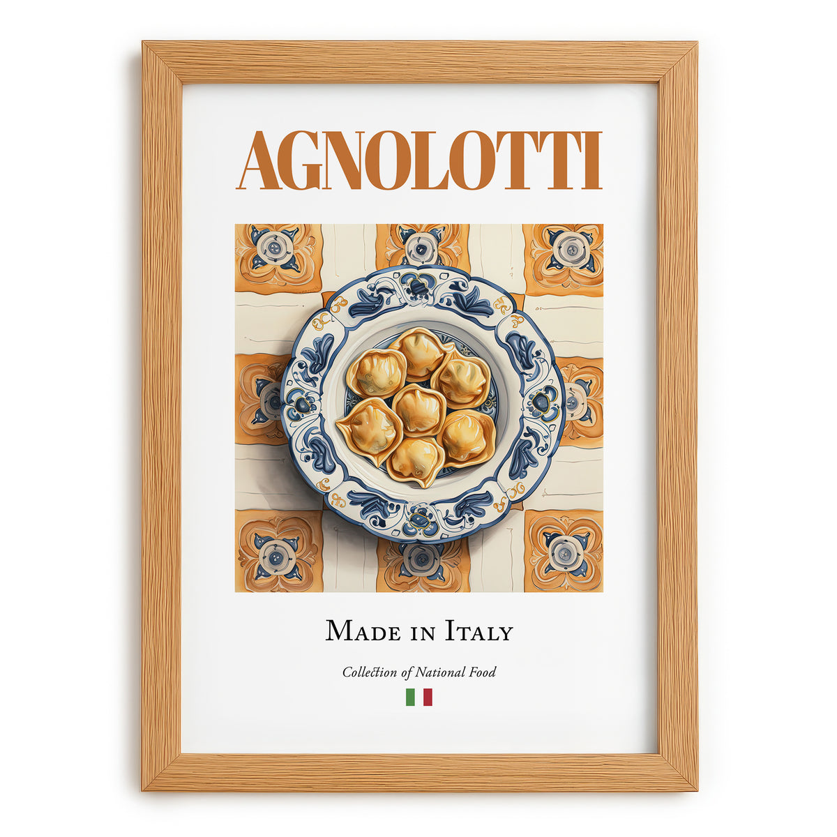Agnolotti – Italian Pasta, Osteria Wall Art, set in oak frame