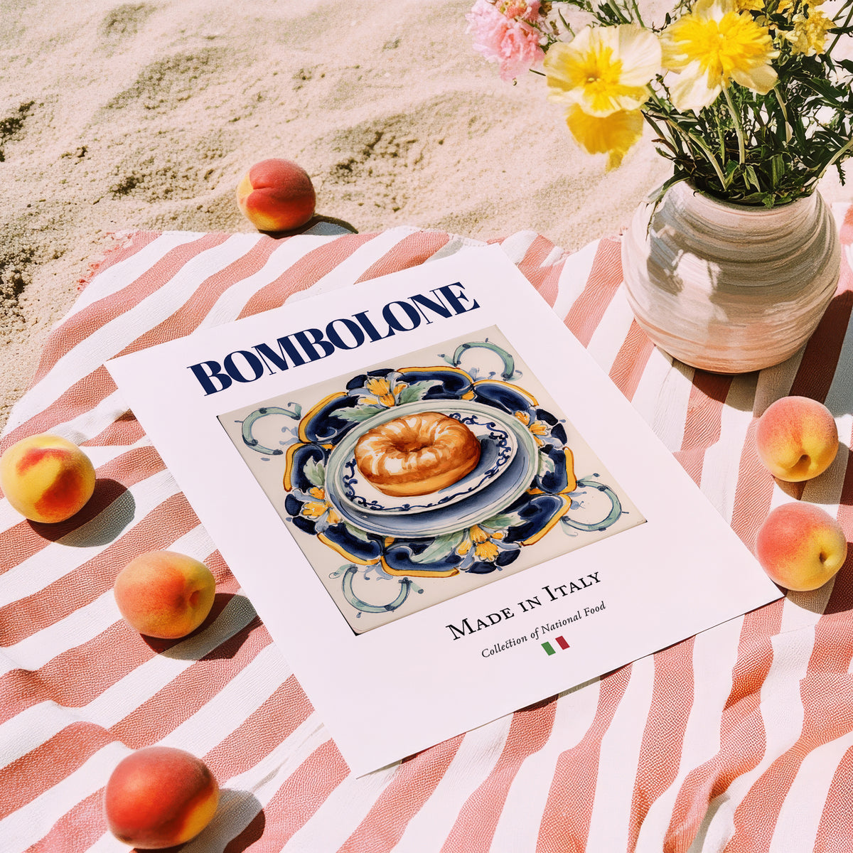 Bombolone – Italian Dessert Dish, Café Wall Decor, unframed on coastal sand