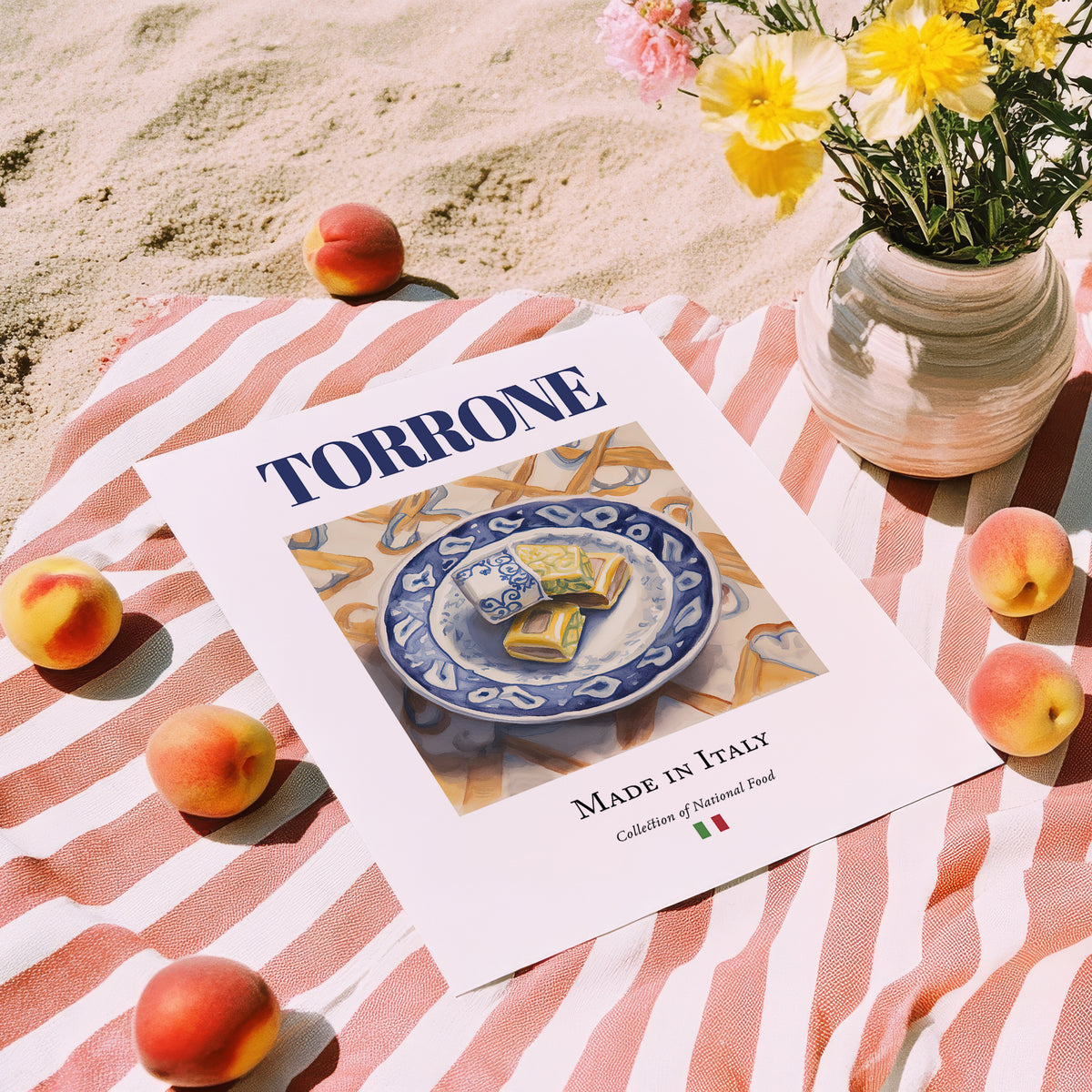 Torrone – Italian Dessert Dish, Tavern Poster, unframed on coastal sand