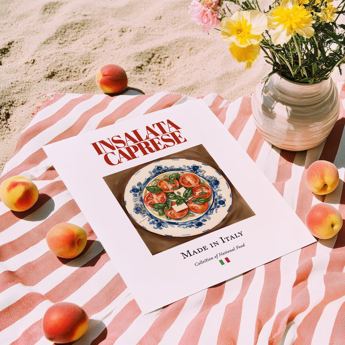 Insalata Caprese – Italian Salad Dish, Food Bar Painting, unframed on coastal sand