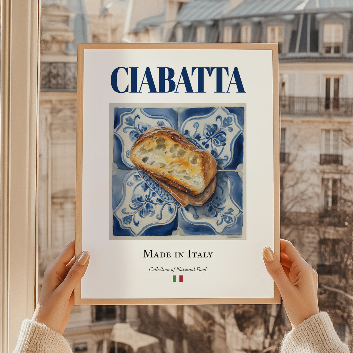 Ciabatta – Italian Bread Dish, Brasserie Poster, styled in a charming Paris street view