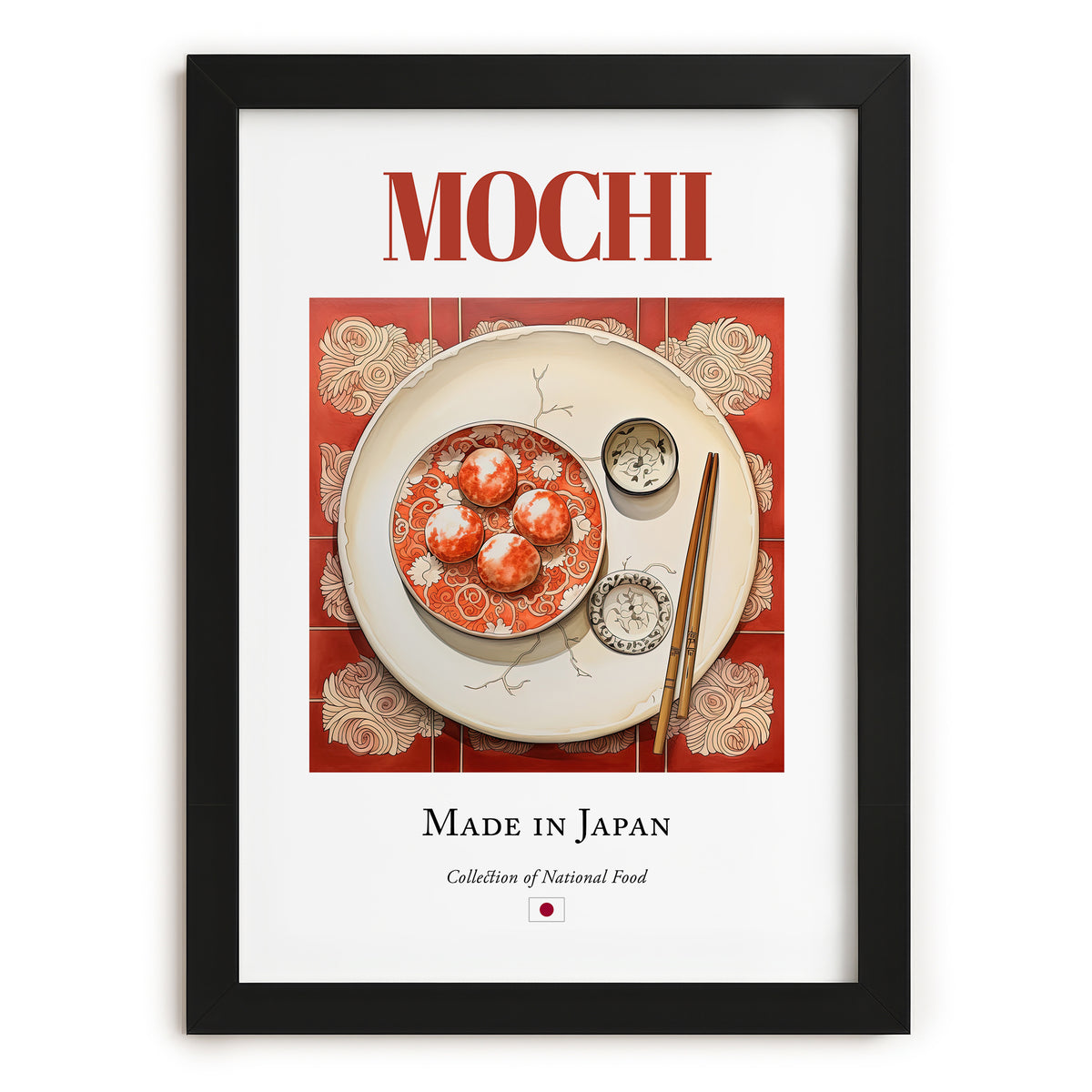 Mochi – Japanese Dessert Dish, Restaurant Art, in sleek black frame