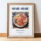 Shabu-shabu – Japanese Soup Dish, Food Bar Illustration, in wooden frame leaning on the floor