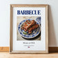 Barbecue – American Meat Dish, Café Poster, in wooden frame leaning on the floor