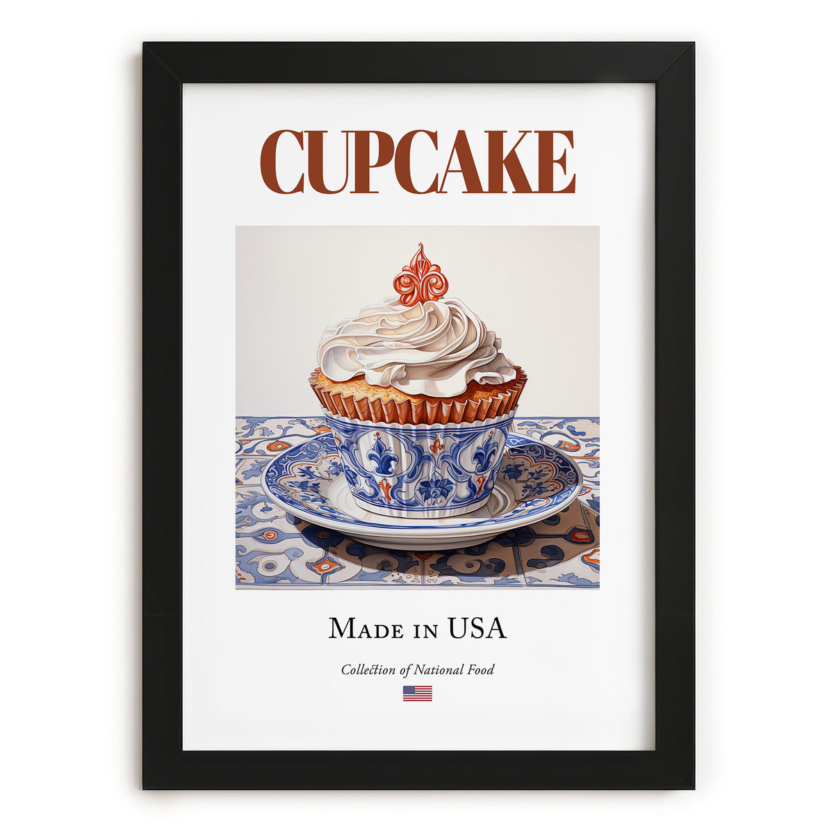 Cupcake – American Dessert Dish, Café Wall Decor, in sleek black frame