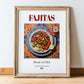 Fajitas – American Dish, Brasserie Print, in wooden frame leaning on the floor