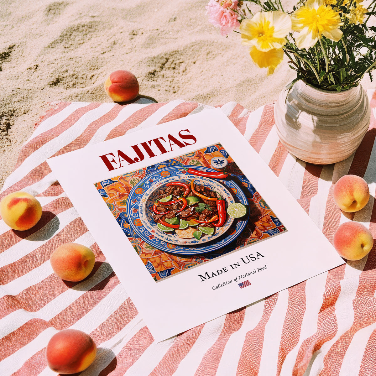 Fajitas – American Dish, Brasserie Print, unframed on coastal sand