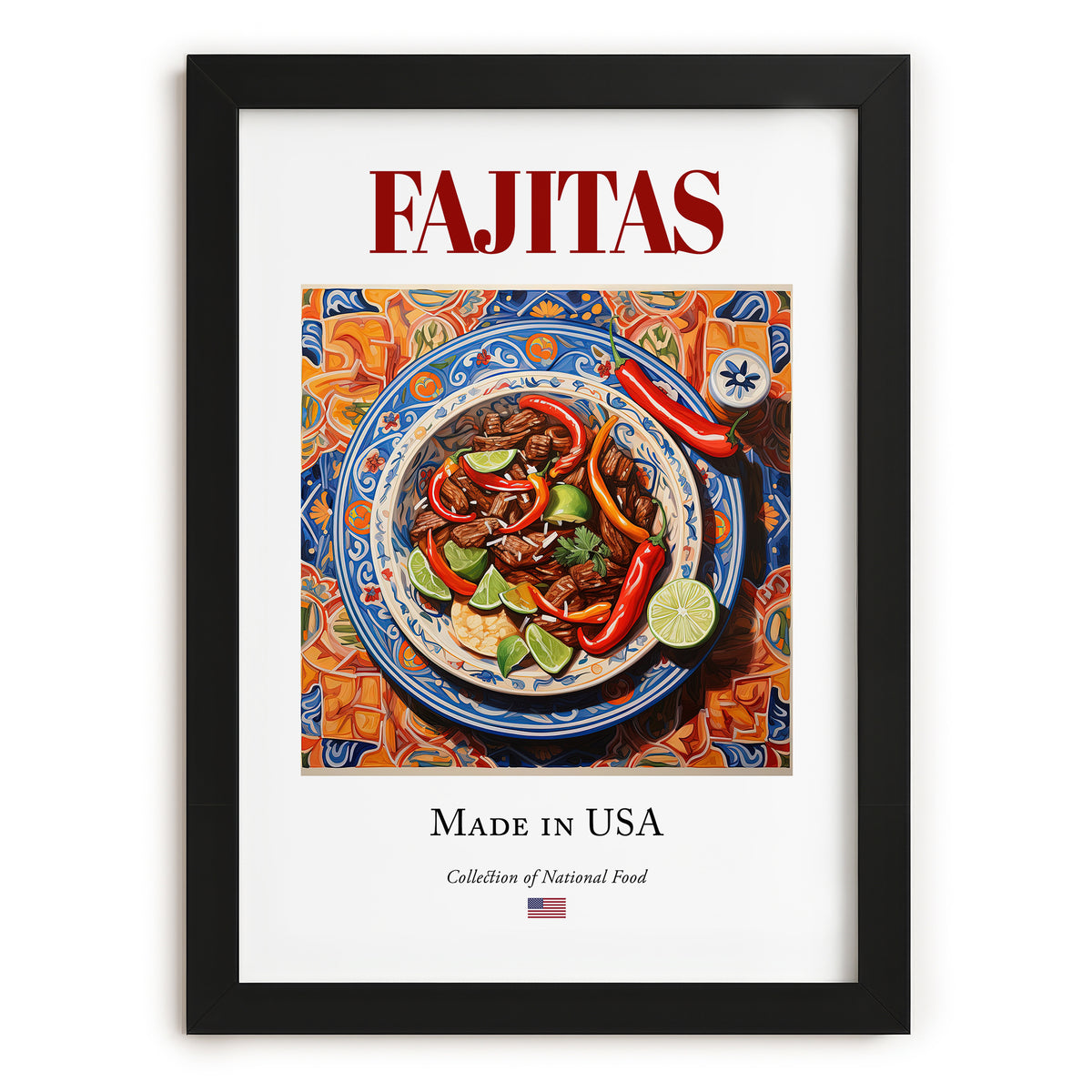Fajitas – American Dish, Brasserie Print, in sleek black frame
