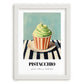 Pistacchio – on Striped Tablecloth, Gelato Still Life, placed in minimal white frame