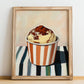 Tiramisu – on Striped Tablecloth, Gelato Wall Decor, no-text version framed in wood